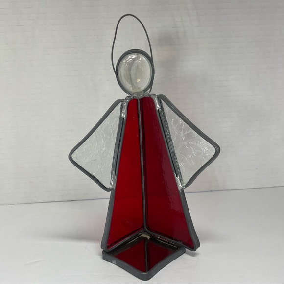 Red and Clear Stained Glass Holiday Angel Candle holder, Xmas Decor, Christmas - Picture 4 of 8